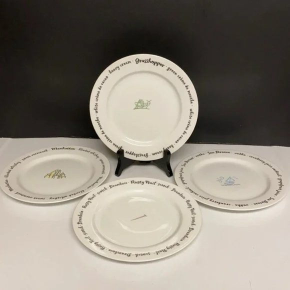 Pottery Barn Bar Lingo Cocktail Themed Appetizer Plates Set of Four 8”D - Picture 1 of 3